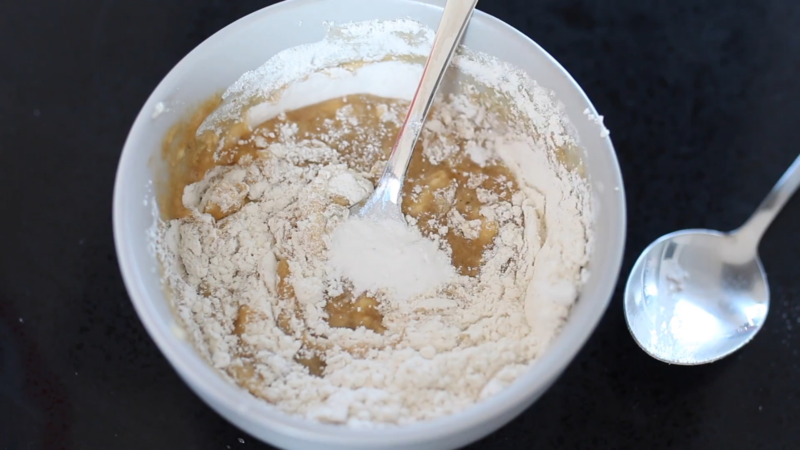 Mixing Ingredients for A Banana Bread Mug Cake