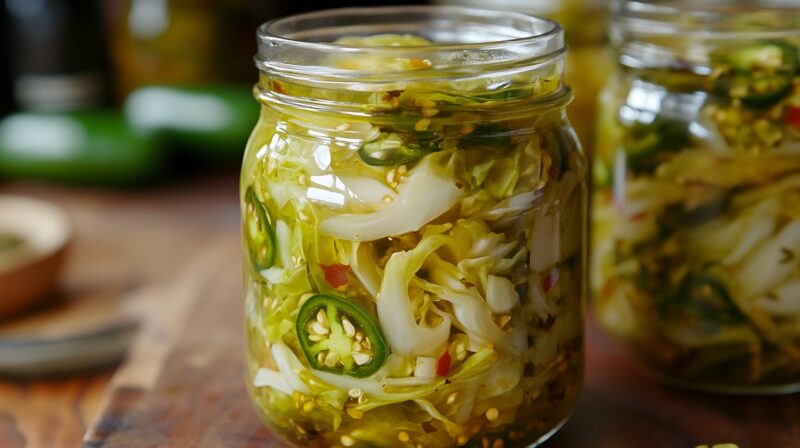 Pickled Cabbage with Jalapenos in a jar