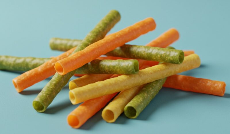 Veggie straws in a vibrant pile