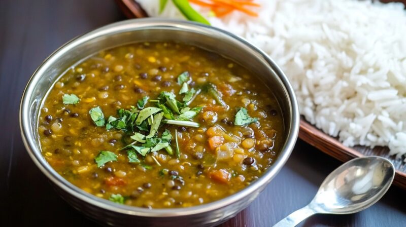 Split black gram lentil soup with rice