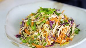 A Plate of Freshly Prepared Asian Red Cabbage Salad