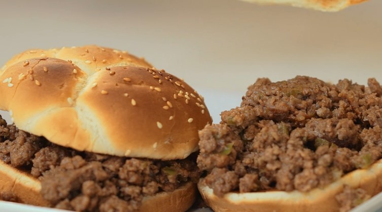 Close up view of a Sloppy Joe being served and ready to eat