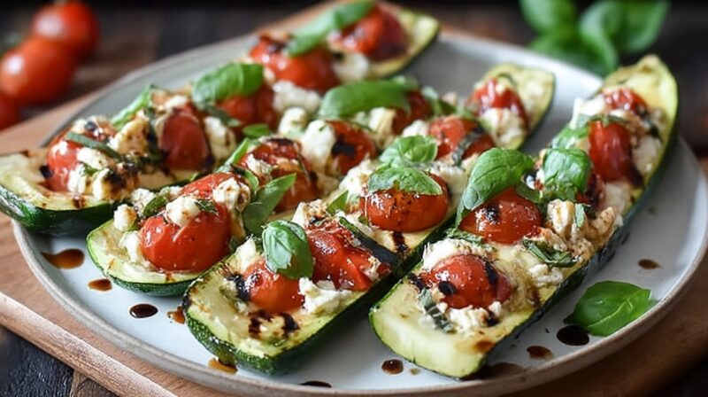 Recipe for Caprese Stuffed Zucchini Boats
