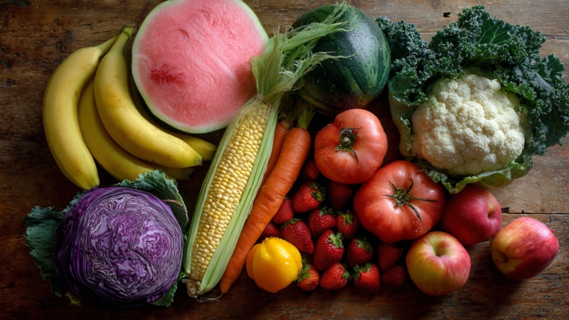 A variety of man-made fruits and vegetables