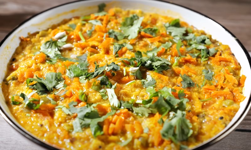 Close up view of Masala Quinoa Khichdi in a plate