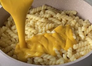 Sauce poured on pasta