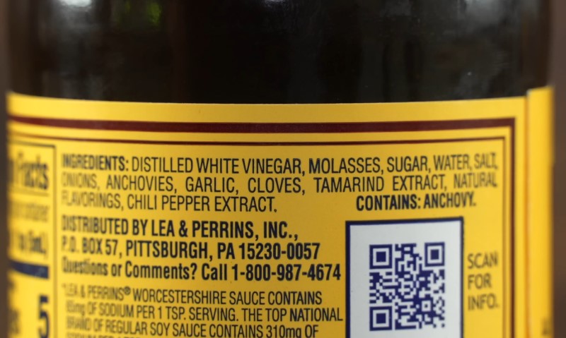 A label on a bottle of Lea & Perrins Worcestershire Sauce